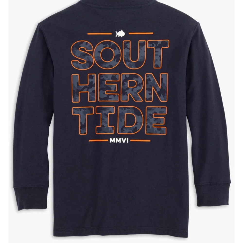 Youth Southern Tide Navy Blue  Camo Stack Long Sleeve Shirt• Size Youth Small